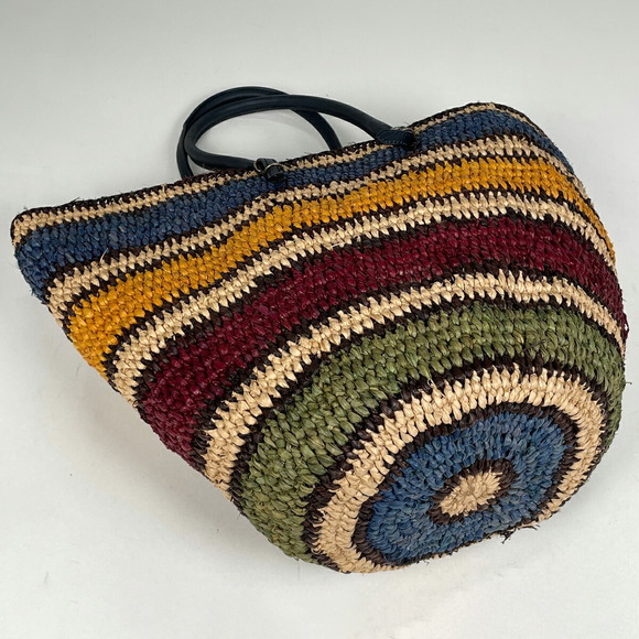 Balenciaga logo handbag basket bag tote raffia Navy Blue multicolor - Picture 2 of 7